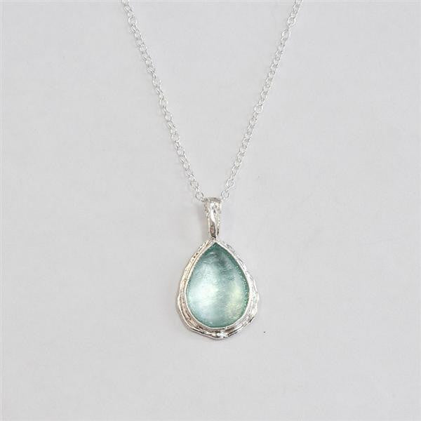 Delicately Framed Teardrop Washed Roman Glass Necklace