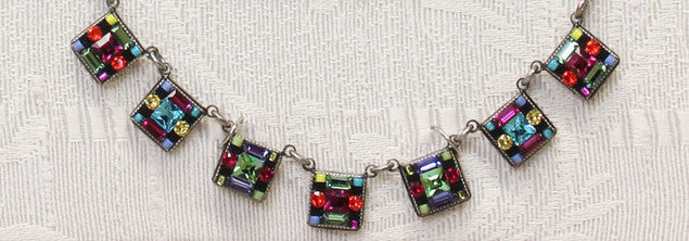 Multi Color Architectural Square Necklace by Firefly Jewelry