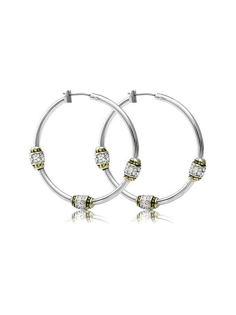 Beaded Pave Triple Bead Hoop Earrings by John Medeiros