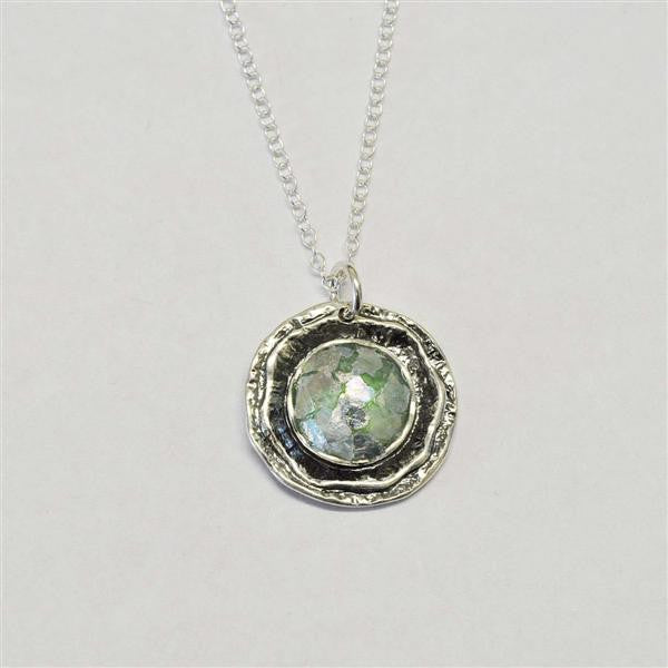 Oyster Round Patina Roman Glass Necklace