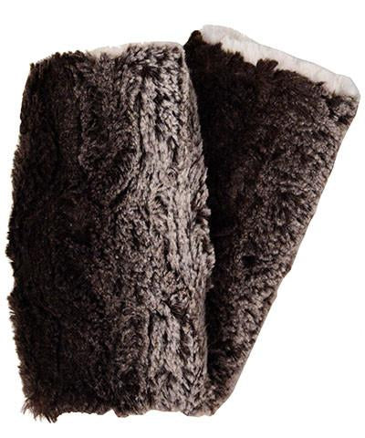 Chinchilla in Brown with Sand Luxury Faux Fur Fingerless Gloves