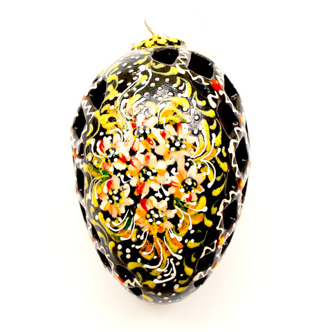 Gold Flowers On Egg Shape Ceramic Ornament
