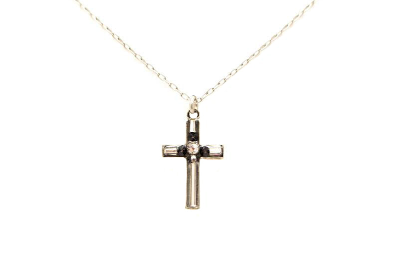 Black and White Small Simple Cross Necklace by Firefly Jewelry