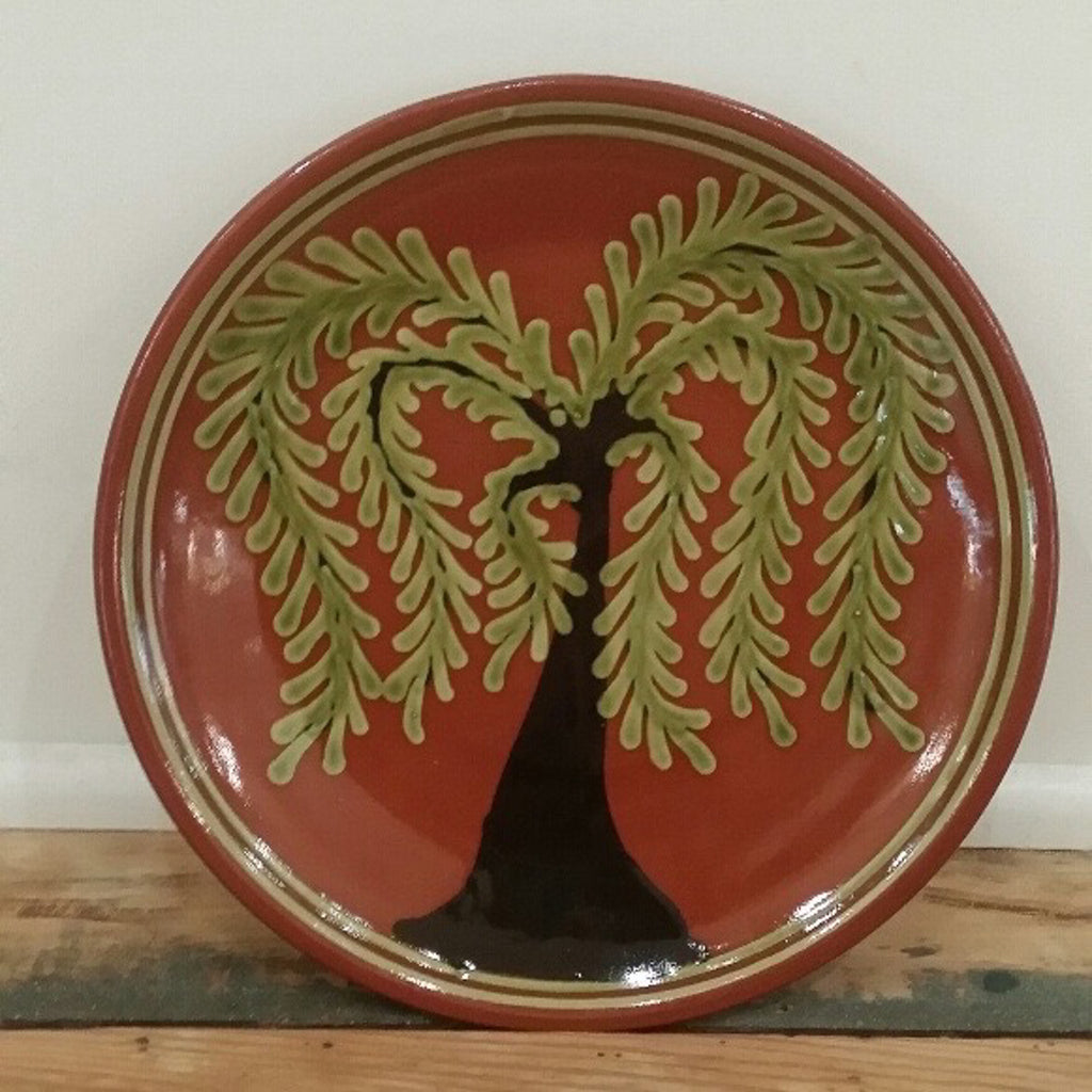Redware Small Plate in Red with Tree of Life