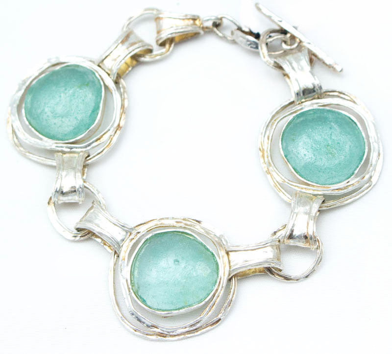 Three Ringed Round Washed Roman Glass Bracelet