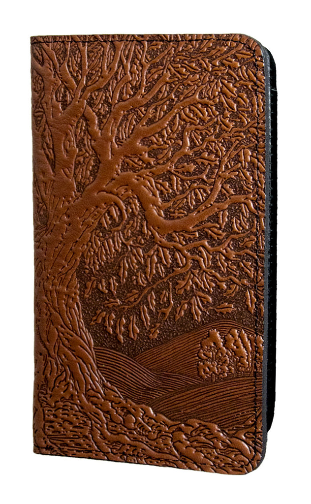Leather Checkbook Cover  -Tree of Life in Saddle