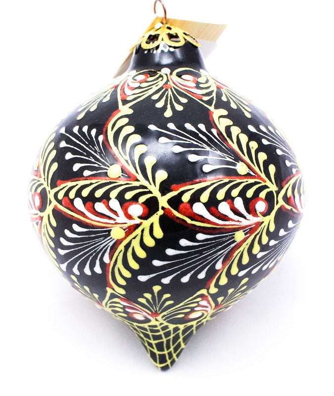 Feathered Trim Tear Drop Ceramic Ornament