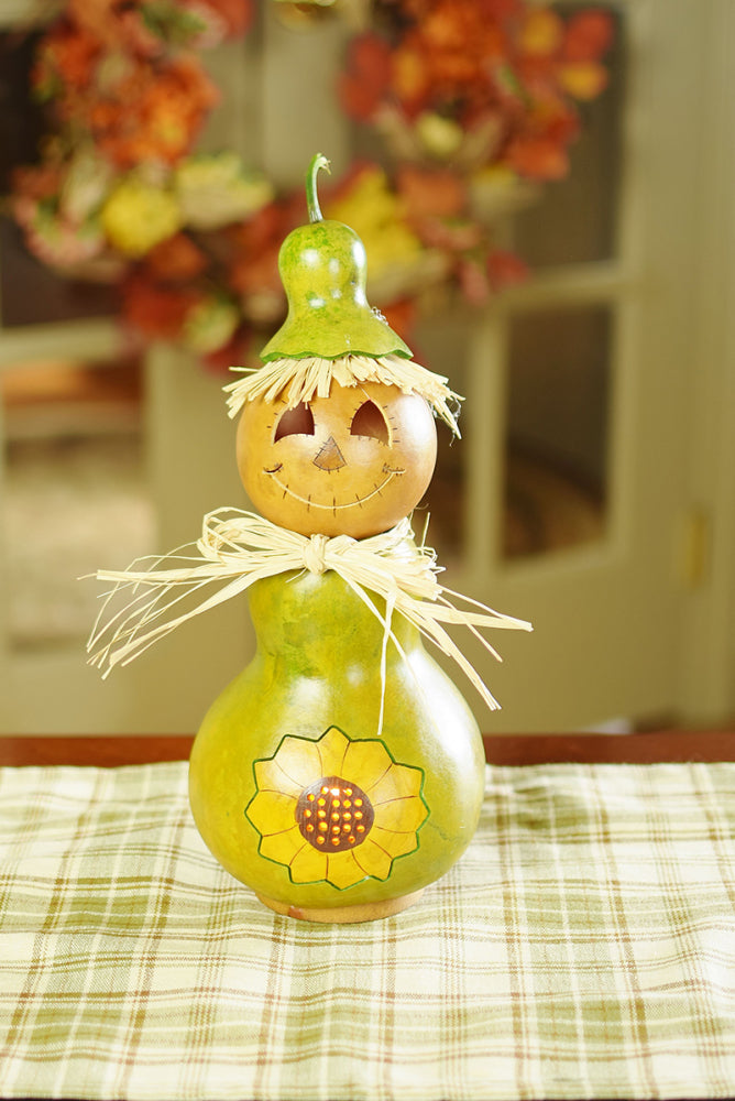 Sunshine Scarecrow Small Tall Lit Gourd