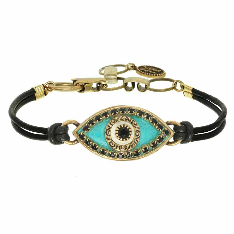 Teal and Black Large Eye Leather Bracelet by Michal Golan
