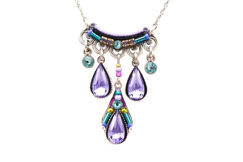 Tazanite Camelia Three Drop Necklace by Firefly Jewelry