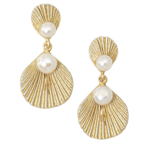 Sea Scallop Dangle Post Pearl Earrings by Michael Michaud