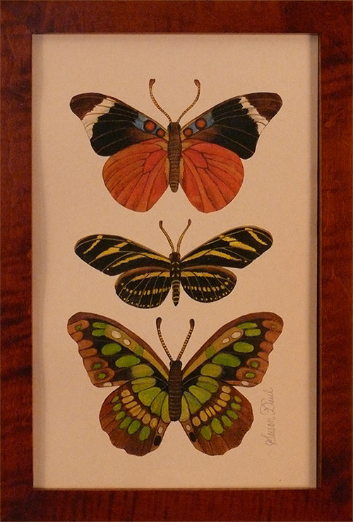 Three Butterflies, Orange, Green, Yellow, and Black by Susan Daul