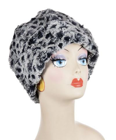 Snow Owl with Cuddly Black Luxury Faux Fur Beanie Large