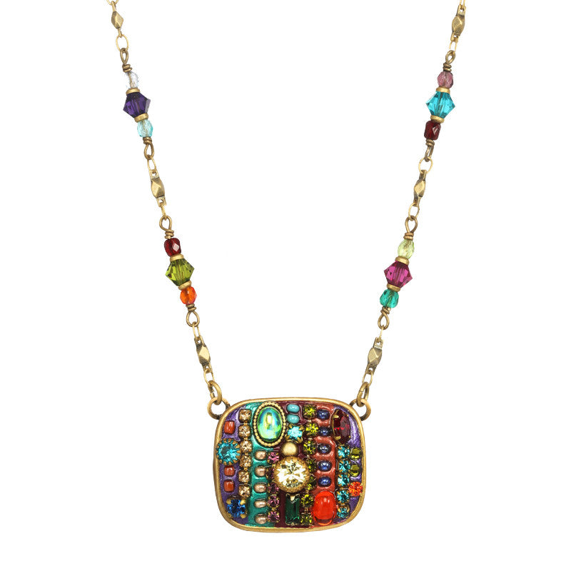 Multi Bright Square on Beaded Chain Necklace by Michal Golan