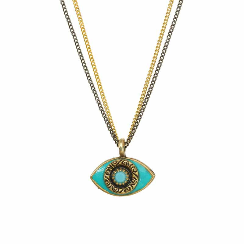 Medium Green/Blue Eye on Two Chains Necklace