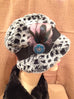 Snow Owl Luxury Faux Fur Grace Hat with Mauve Feathers and Aqua Glass Buttons: Size Medium
