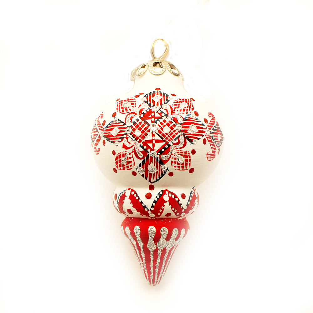 White Background with Red/Black Geometrical Design Ceramic Ornament