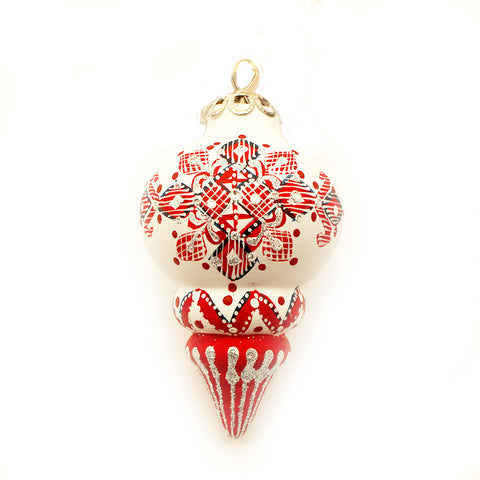 White Background with Red/Black Geometrical Design Ceramic Ornament