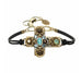 Gold and Blue Crystal Cross Leather Bracelet by Michal Golan