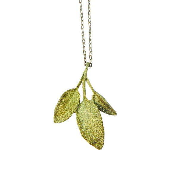 Petite Herb Sage Pendant 16 inch Necklace by Michael Michaud