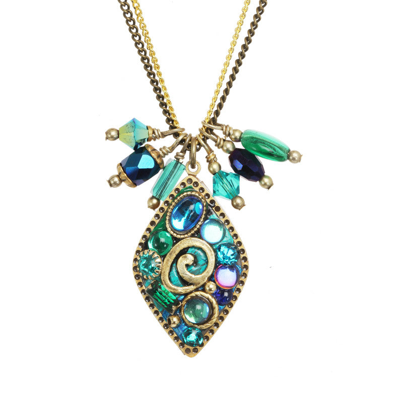 Emerald Small Bunch Diamond Pendant Double Chain Necklace by Michal Golan