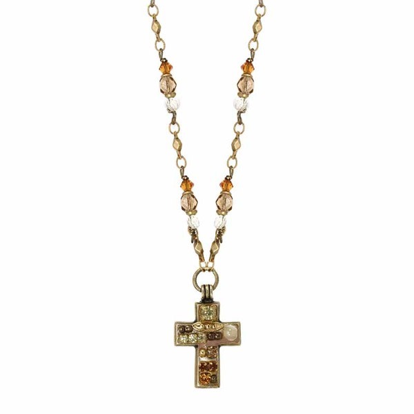 Beige Mini Bead Chain Cross Necklace