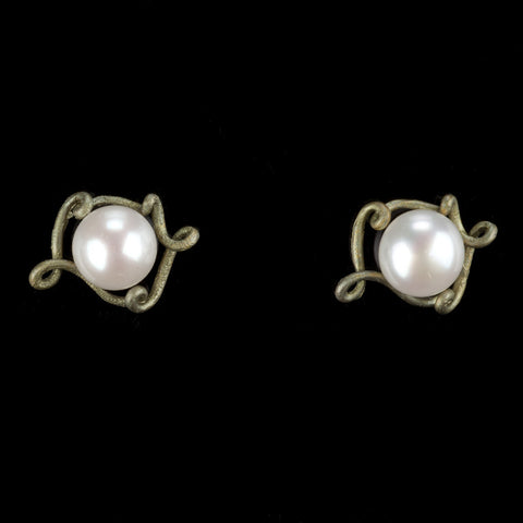 Pea Pod 1 Pearl Post Earrings by Michael Michaud