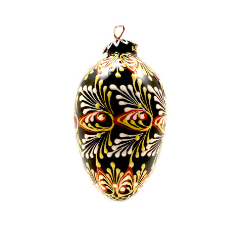 Black Background Featherd Egg Ceramic Ornament