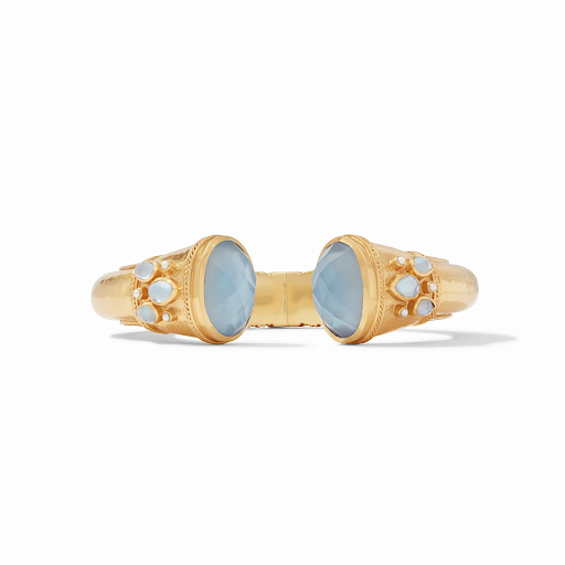 Cassis Cuff Gold Iridescent Chalcedony Blue with Pearl Accents by Julie Vos