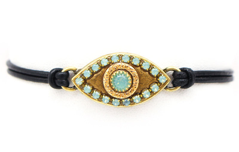 Turquoise Large Gold Eye Leather Bracelet by Michal Golan
