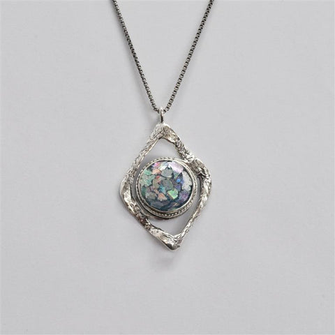 Open Wavy Diamond with Circle Roman Glass Necklace