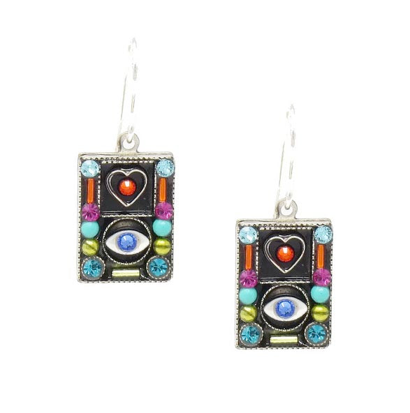 Multi Color Talisman Rectangle Evil Eye Earrings by Firefly Jewelry