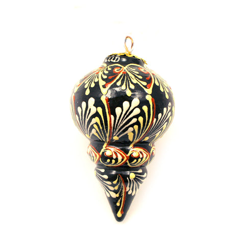 Yellow, Red, White Geometrical On Small Ceramic Ornament