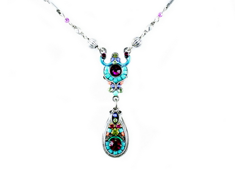 Multi Color Delicate Mosaic Necklace with Drop by Firefly Jewelry
