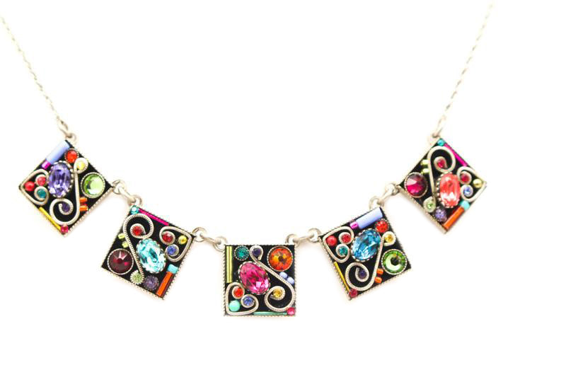 Multi Color Square Swirl Necklace by Firefly Jewelry