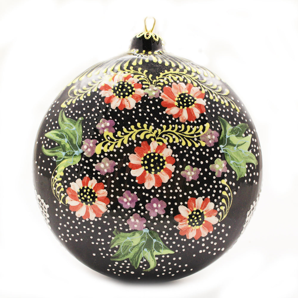 Peppermint Flowers Large Flat Round Ceramic Ornament
