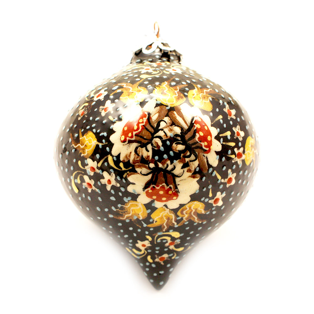 Zhostovo Brown Floral: Teardrop Ceramic Ornament