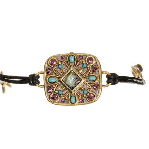 Turkish Bazaar Rectangle with Cord Leather Bracelet by Michal Golan