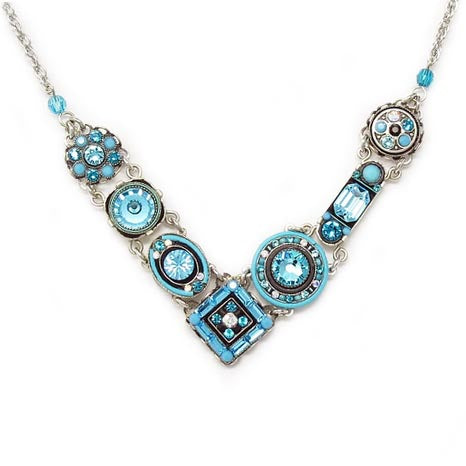 Turquoise La Dolce Vita Crystal V Necklace by Firefly Jewelry