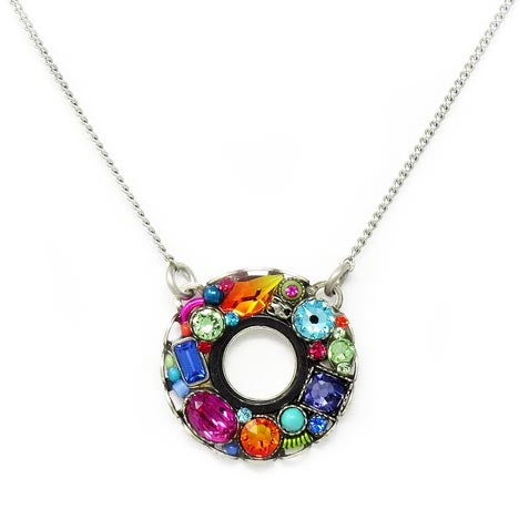 Multi Color Bejeweled Large Circle Pendant Necklace by Firefly Jewelry