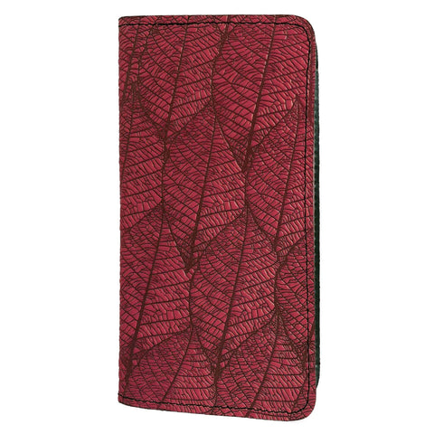 Leather Checkbook Cover - Fallen Leaves in Red