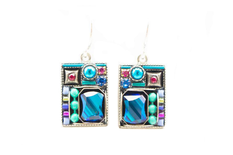 Bermuda Blue Geometric Large Square Earrings by Firefly Jewelry