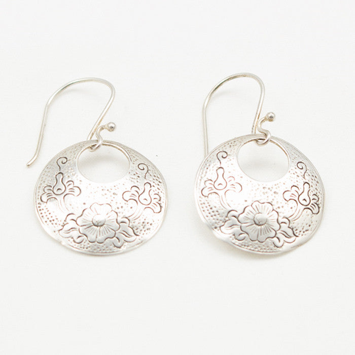 Sterling Silver Floral Etched Silver Dangle Earrings