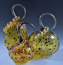 Hand Blown Glass Small Pumpkin in Gold with Dots