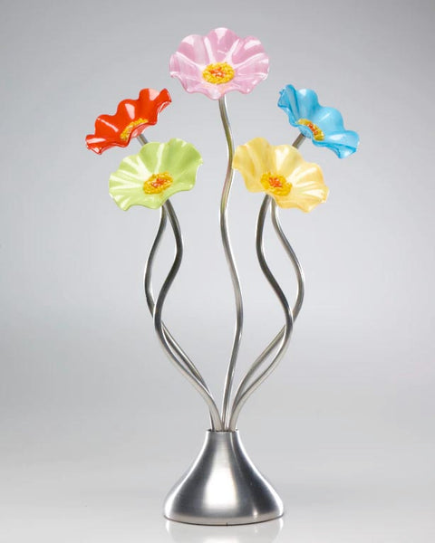 Topical Silver Base 5 Flower Handblown Glass Bouquet