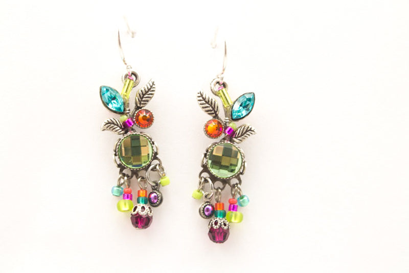 Multi Color Leaf and Fruit Dangle Earrings by Firefly Jewelry