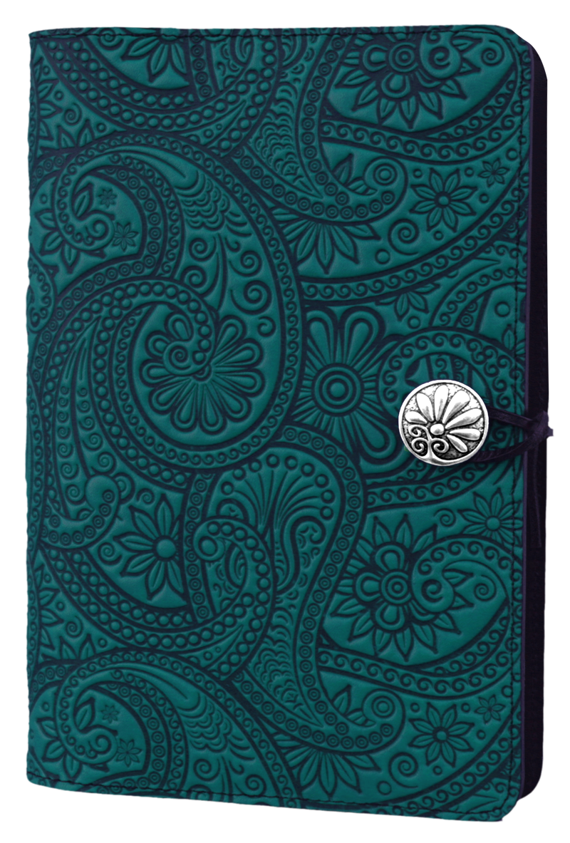 Small Leather Journal -  Paisley in Teal