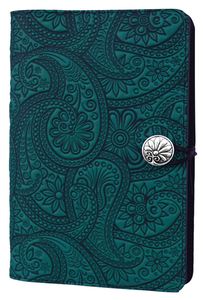 Small Leather Journal -  Paisley in Teal