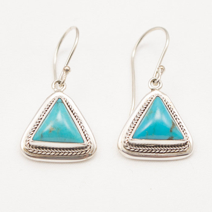 Sterling Silver Triangle Earrings with Turquoise