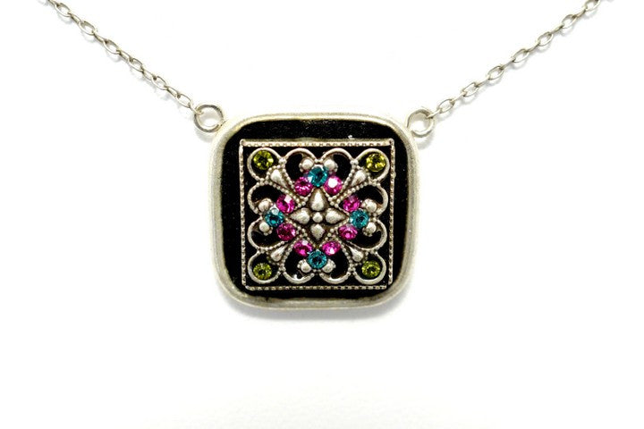 Multi Color Velvet Filagree Pendant Necklace by Firefly Jewelry
